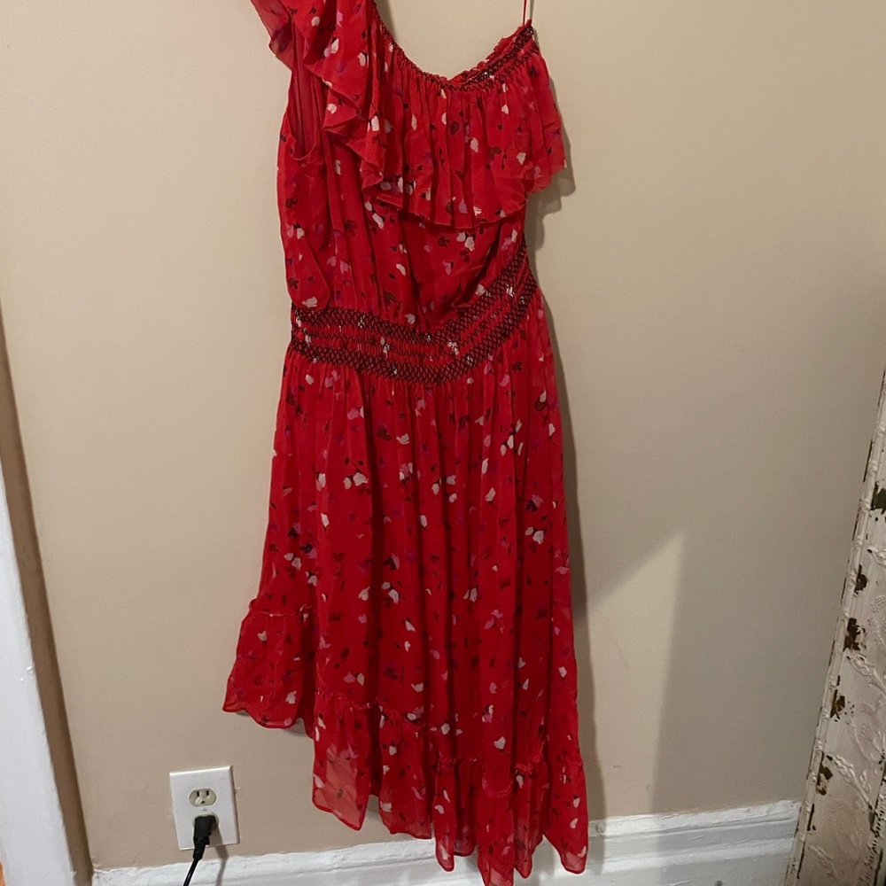 Joie Hafsa One Shoulder Silk Matador Red Dress